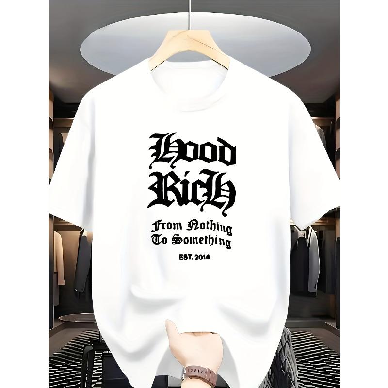 Men's Casual Round-neck T-shirt, Machine-washable Material, Featuring a Geometric Special Font Pattern Print Suitable for Summer Sporty Style T-shirts