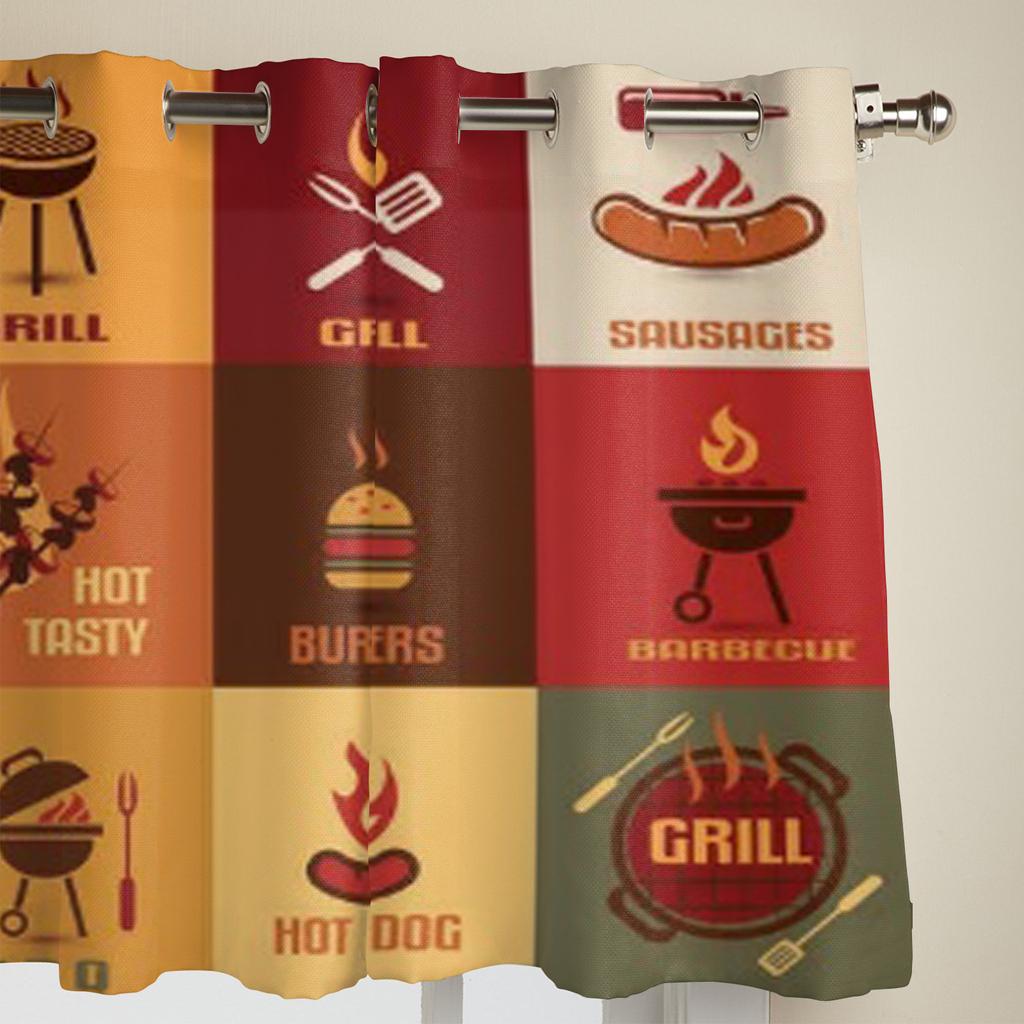 Barbecue Icons Vintage Modern Window Curtains Drape For Kitchen Living Room Bedroom Decoration Curtains