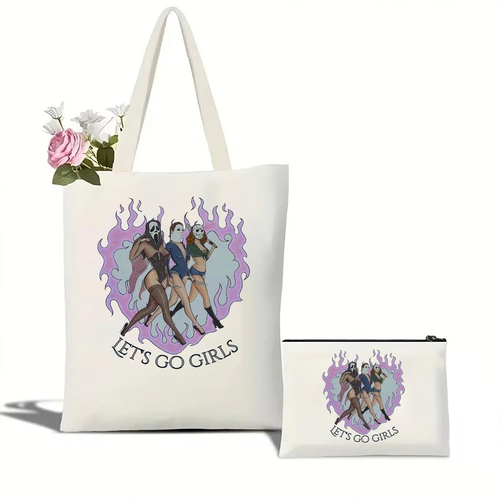 Horror Movies Ghost Fun Pattern Tote Bag Love Halloween Killers Scary Movies Canvas Bag Fall Horror Season Movies Shoulder Bag