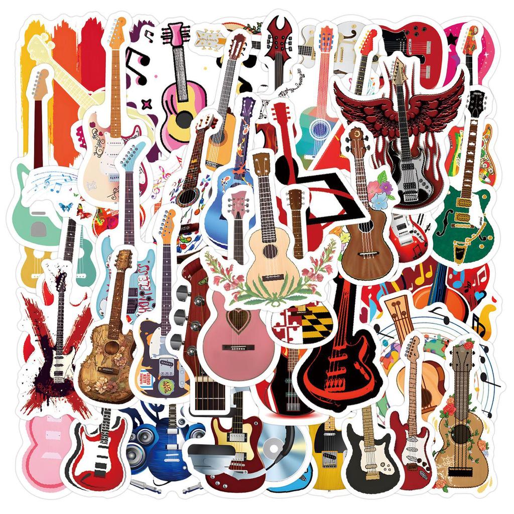 55 Cartoon Musical Instrument Guitar Stickers for Planner, Water Bottle, Laptop – Waterproof Decorative Stickers