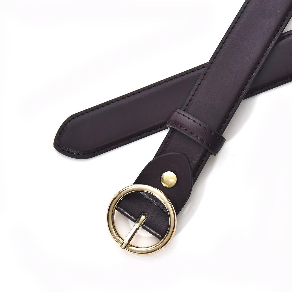 Belt Korean Version Punching Needle Buckle Round Genuine Leather Cowhide Slim Lady Belt Women with Car Wire Belt