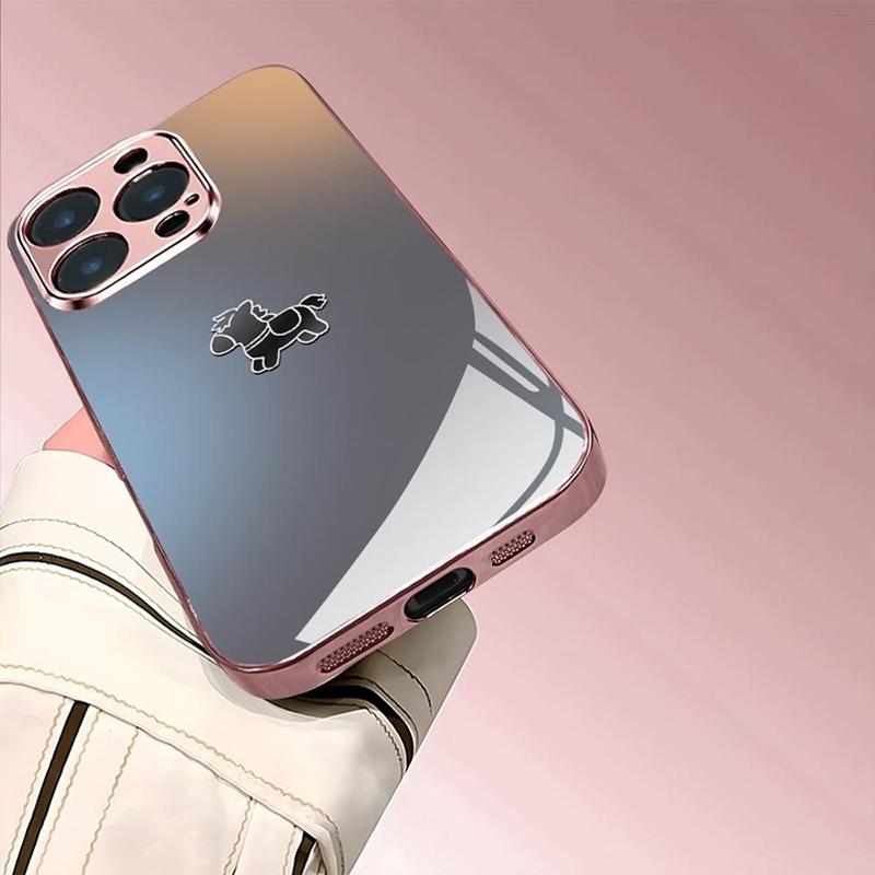 Cute Pony Pattern Pink Metallic Tempered Glass Phone Case For iPhone 17 Pro Max Plus 11 12 13 14 15 16 Pro 17Air 17E Cover