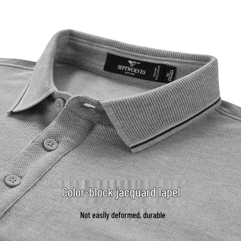 Septwolves Men's Long-Sleeve Pure Cotton Polo Shirt