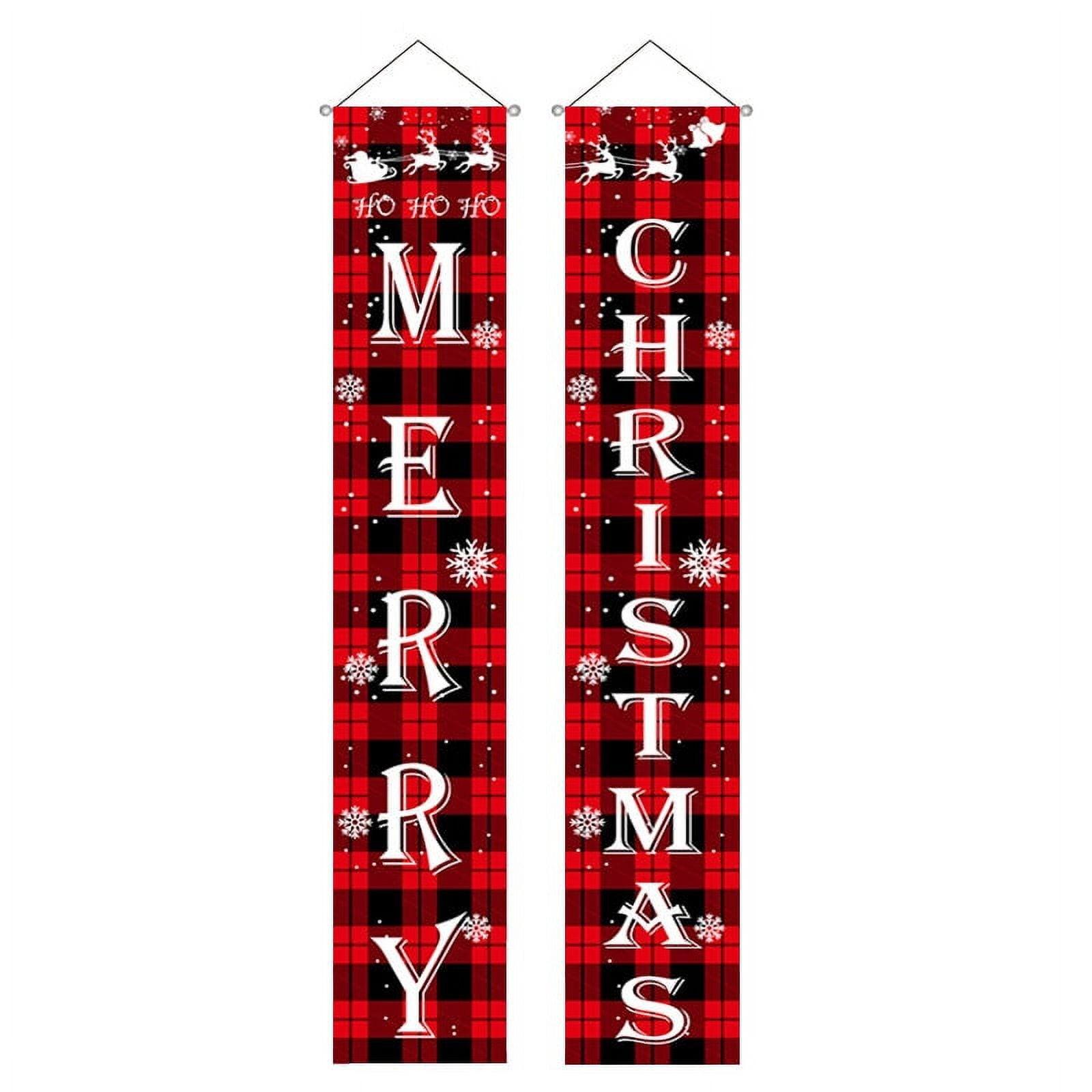 

Merry Christmas Decorations Banner, Christmas Porch Sign Red Plaid Hanging Banners For Indoor Outdoor Front Door Wall Xmas Decor One Size