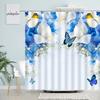 Blauer floraler Schmetterling Duschvorhang Naturrosa Rose Aquarellkunst Blumen Badvorhänge Wasserdichter Stoff Badezimmerdekor Set