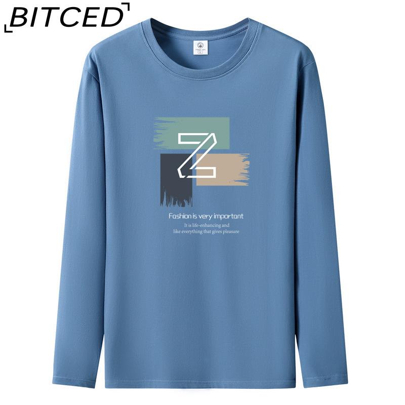 BITCED Мужская футболка с длинными рукавами, облегающая, весна-осень, универсальная рубашка с круглым вырезом