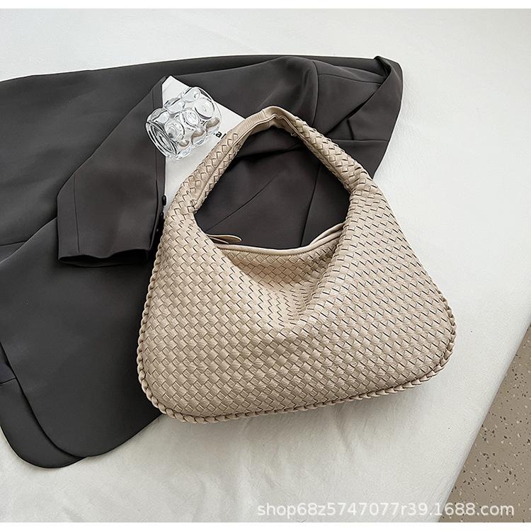 PU Woven Bag High-end Sense Bag Women's Simple Shoulder Tote Bag Korean Version Casual Armpit Hand-held Dumpling Bag