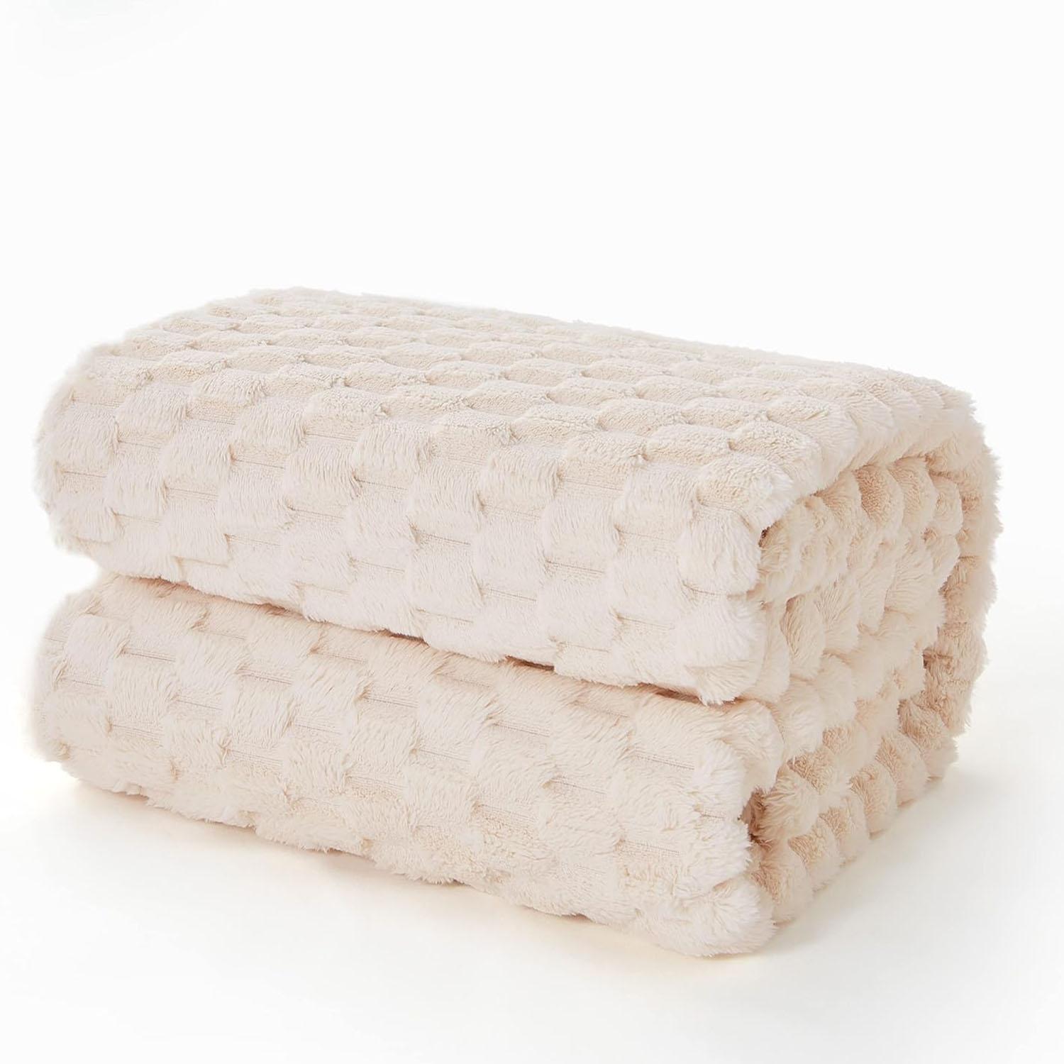 

Cream White Throw Blanket Fuzzy 3D Jacquard Decorative Flannel Fleece Super Soft Plush Cozy Blanket for Couch Sofa Chair 100x150cm белый