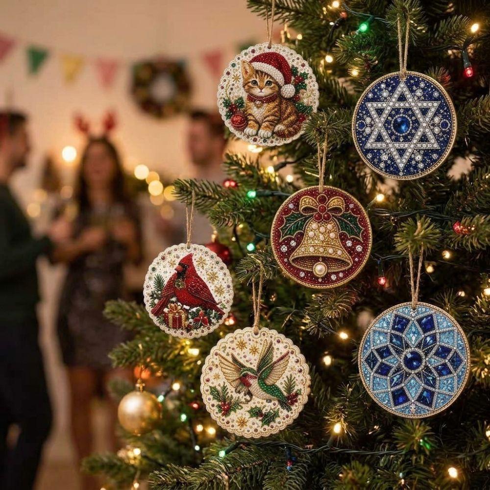 6 Stück Katzenmuster Holz Weihnachtsbaumschmuck Set Kunst Weihnachten Hängende Dekoration Fensterdekoration