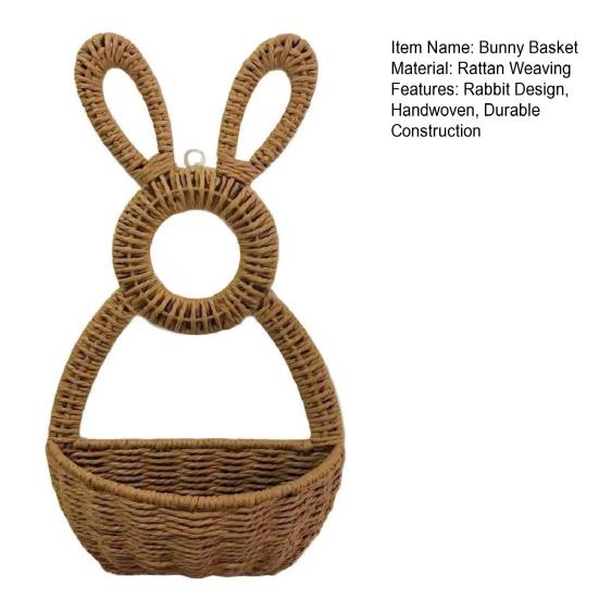 Hanging Wall Pocket Handwoven Wicker Easter Bunny Basket Rustic Charm Unlined Basket Flowers Eggs Gifts Indoor Outdoor Seasonal Decor