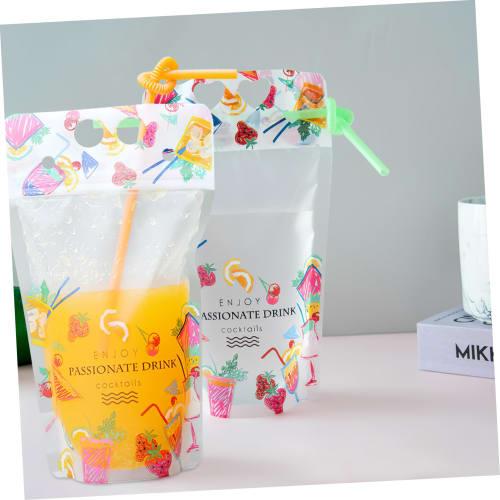Minkissy 200-Piece Set of Disposable Drink Straws for Plastic Bottles, Long Colored Straws, Smoothie Bags, Juice Pouches, Zippered Storage Bags