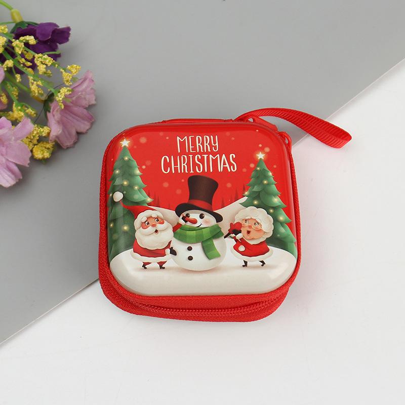 Square Christmas Zipper Tinplate Coin Purse and Key/Earphone/Data Cable Storage Box