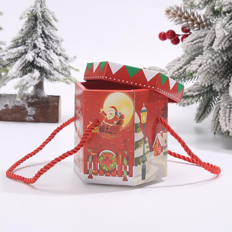 

Шестиугольная рождественская подарочная коробка с яблоками и конфетами для детей