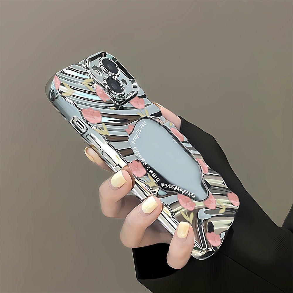 Mirror Phone Case for iPhone 16 11 13 14 for 16 Pro 12 13 15 16 Pro Max for Samsung A15 A16 A35 A55 Cute Cloud Flower Puppy Electroplated Phone Case