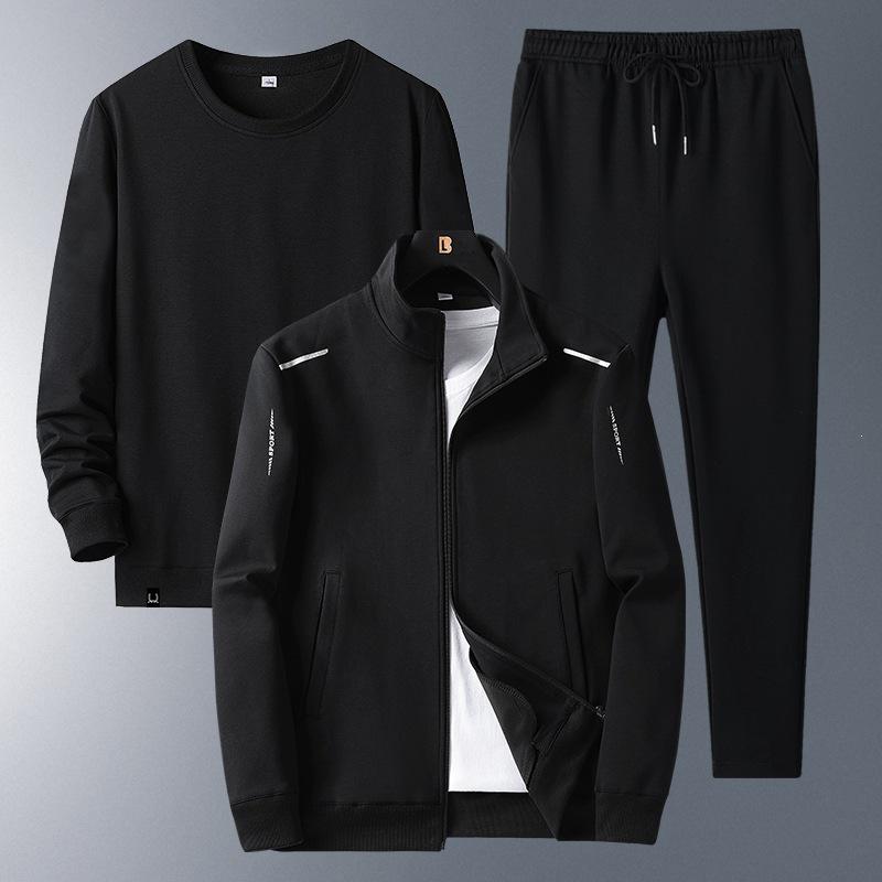 Men's Loose Fit Fleece-Lined Sports Suit - Spring/Autumn Dad's Casual Jacket & Three-Piece Set for Middle-aged & Elderly