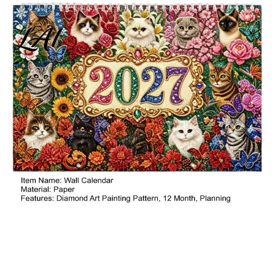 DIY Calendar Kit 2027 Diamond Art Painting Pattern Wall Calendar Rhinestone Gem 12 Monthly Planner Jan. 2026-Dec. Hanging for Home Office