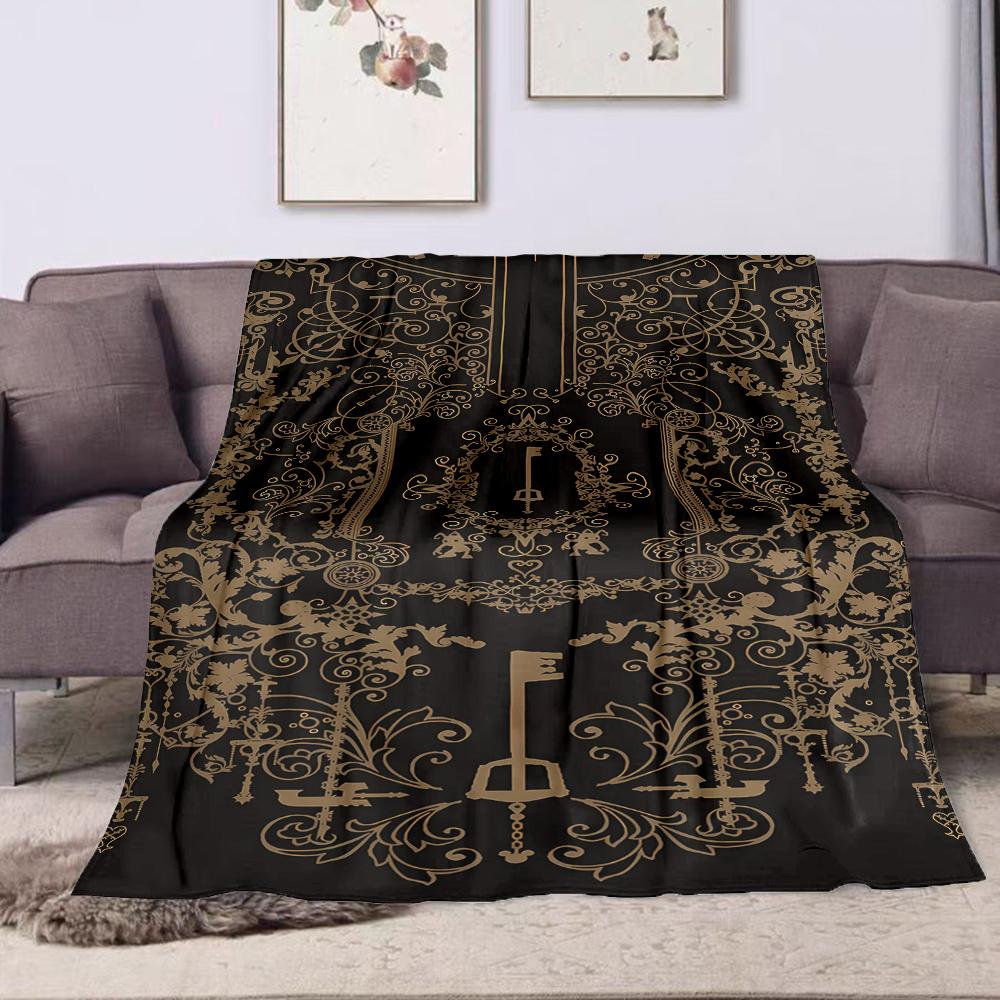 Vintage Key and Floral Pattern Design Patterned Flannel Blanket Perfect for the Bedroom Living Room, Sofa, or a Little Nap
