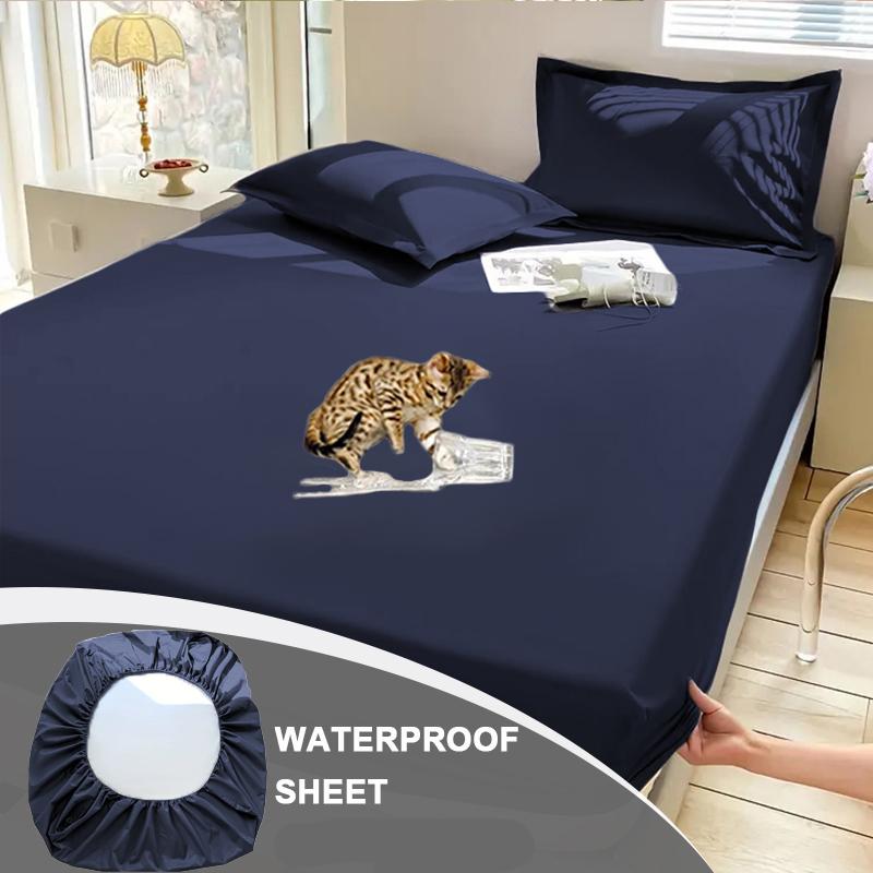 

Водонепроницаемый комплект простыней(1*Простыня на резинке+2*Наволочка),Однотонная мягкая простыня Водонепроницаемый и пыленепроницаемый наматрасник 90cm*200cm