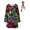 Women's Long Sleeve Dress with Headscarf Printed Tape Headscarf Dress Female