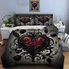 Black Patterns with Red Heart Bedding Set for Kids Luxury Gift 3pcs Digital Print Comforter Set Soft Comfortable Breathable