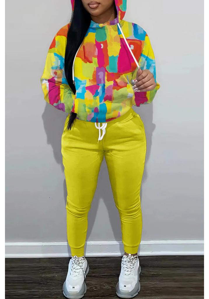 Autumn And Winter Women'S New Hooded Sweater Sports Suit Casual Design Colorful + Printing