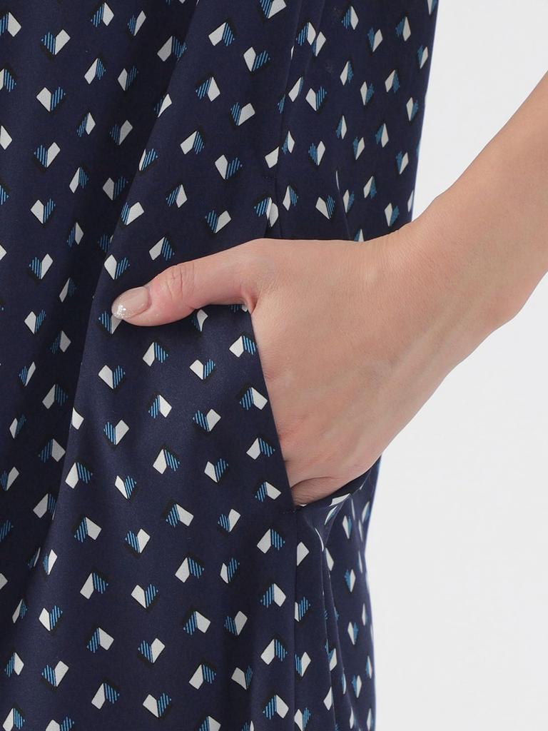 Transwork Washable Spirit Geometric Print Dress Size 40 Blue U1J03510__ (20)