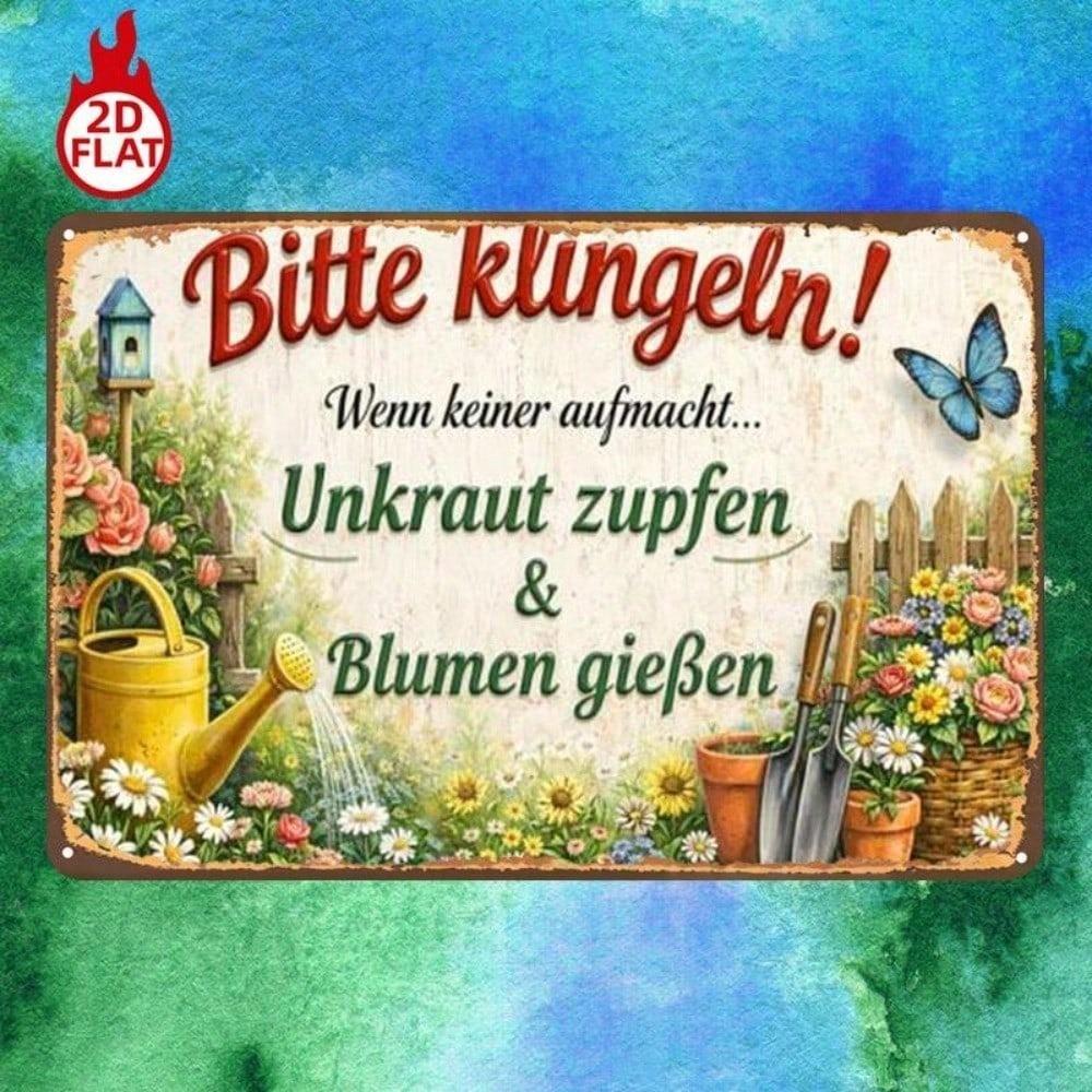 Please Ring Bell! No Answer? Pull Weeds & Water Flowers Vintage Metal Sign 8x12 Funny Garden Yard Decor