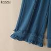 ZANZEA Womens Casual Loose Summer Wide Leg Cropped Pants