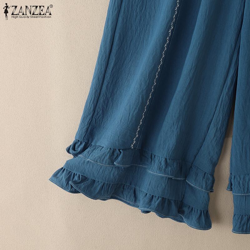 ZANZEA Womens Casual Loose Summer Wide Leg Cropped Pants