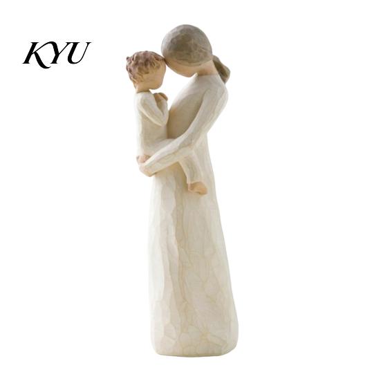 Harzstatue Heimdekoration Holzstruktur Figur, Handgeschnitzte Mutter & Kind/Familie/Paar/Hundebesitzer und Kind Umarmung Ornament Statue, Minimalistisch