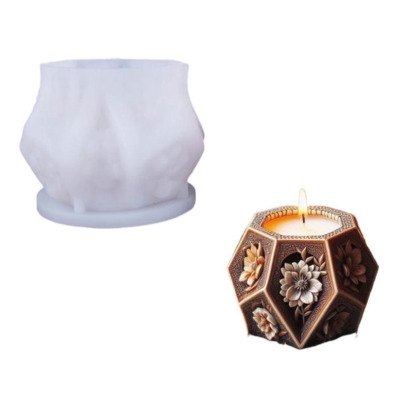 

Pentagonal Silicone Candle Mold Flower Embossed Geometric Silicone Mould For Resin Casting Making Candle Soap Chocolate 1