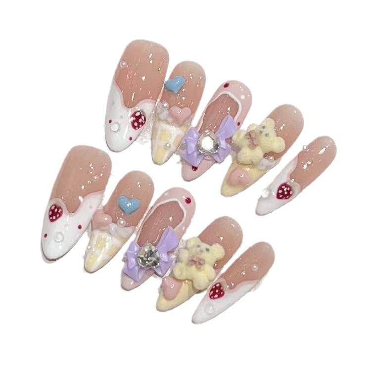 New Summer Hand-wearing Armor Nude Cream French Strawberry Love Removable Manicure