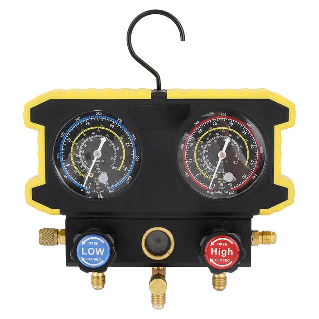 AC Manifold Gauge Set, Automotive R134A R22 R410 Refrigerant Pressure Gauge, AC Charging Tool Kit for Gas Electric