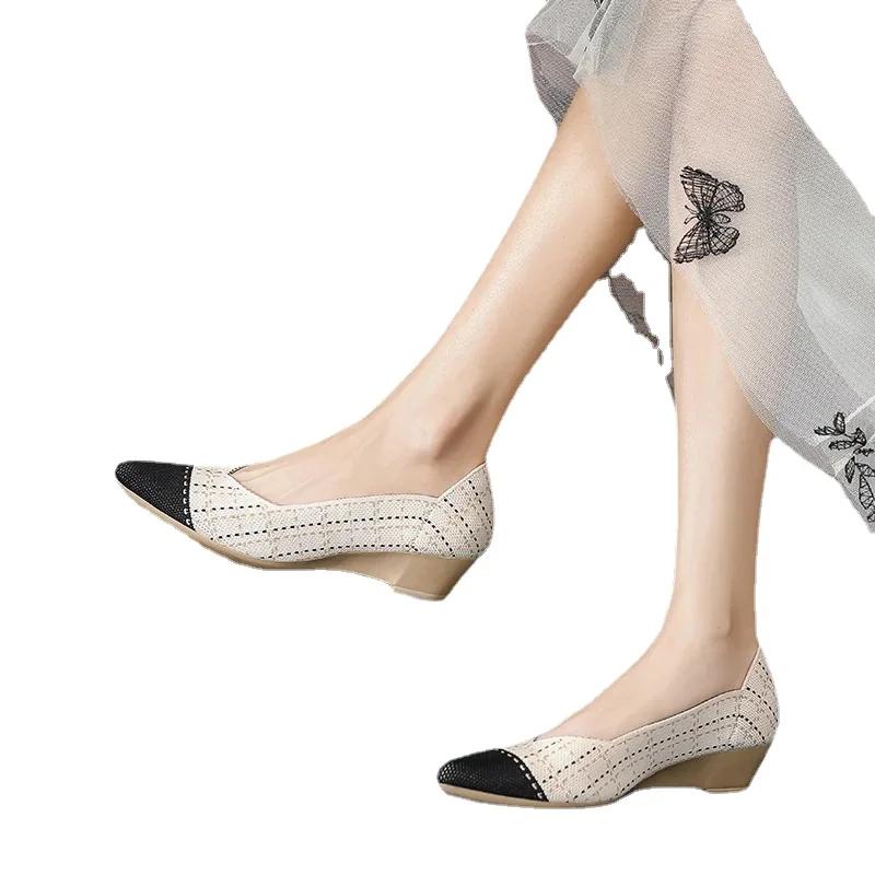 fashion Women Wedge Increase Knitting Shoes New Pointed Casual Slip on Comfortable Loafers Shoes Female Breathable Walking Shoes 2024