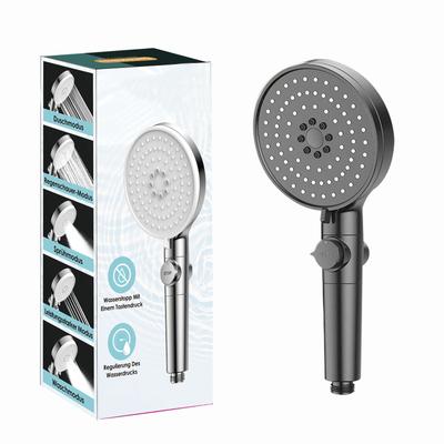 Five-speed Large Water Spray Multi-function Booster Shower Head Matte Black Handheld Shower Head Set