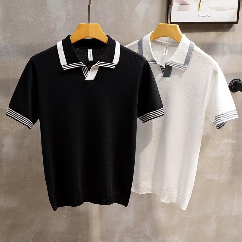 Men's Retro Style Light Knit Polo Shirt - Summer Lapel, Short Sleeves