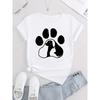 Women Casual Sports T Shirt Round Neck Short Sleeve Cat Dog Paw Print Comfortable Summer Top