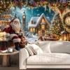 Santa Claus Gingerbread House Christmas Background Banner Polyester Suitable Party Decoration Outdoor Curtain Made Of Washable