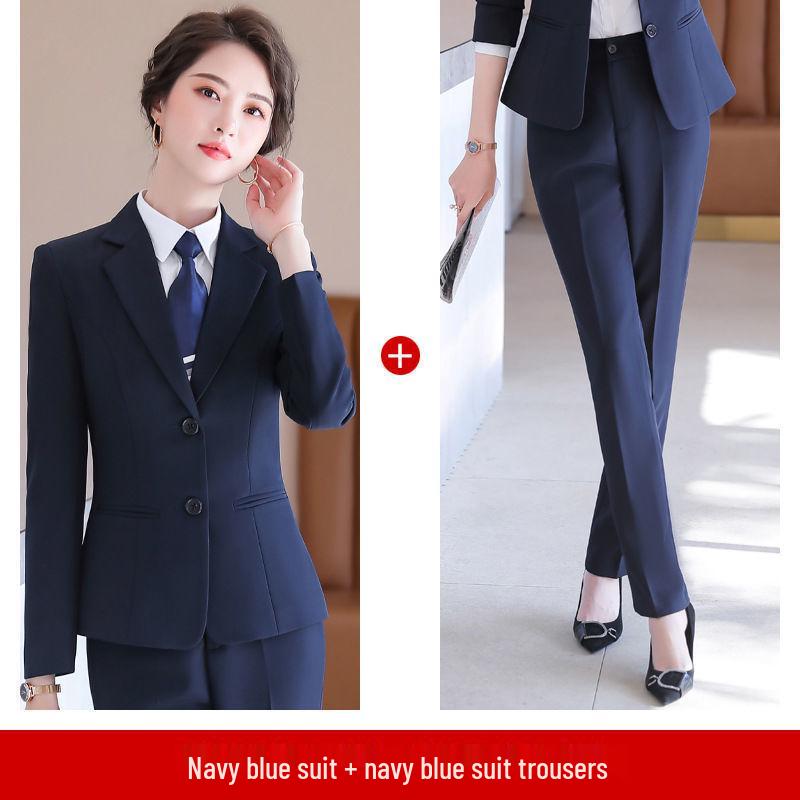 Women's Professional Two-Button Suit Set - Long Sleeve, Perfect for Spring and Autumn or College Student Interviews
