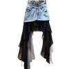 Stazione europea estate nuovo splicing gonna in chiffon vita alta elastico sottile gonna in denim gonna corta tendenza