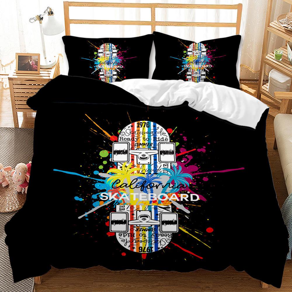 3D Digital Printing Size Skateboard Element Design Bed Three-Piece Set, Bed Sheet Three-Piece Set