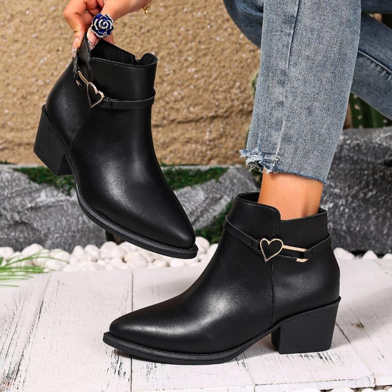 Fashion Block Heel Booties Women's Fashion Pointed Toe Side Pull Soft Sole Anti-slip Wear-resistant High Heel Boots