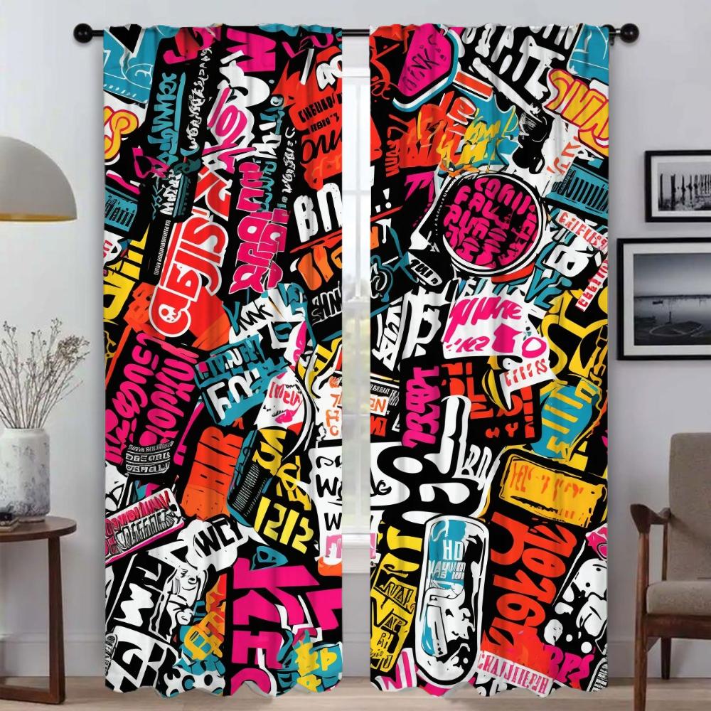 Street Element Graffiti Curtains for Bedroom Blackout Curtain for Room 2 Panel Home Interior Curtains Shades Partition Living