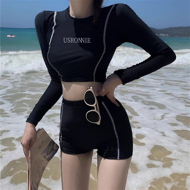 Women's Professional Long & Short Sleeve Split Swimsuit - Conservative Hot Spring Design