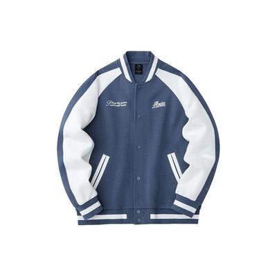 Contrast Color Fleece Embroidered Knitted Baseball Jacket Men Outerwear Dream-Blue 152418734S-3