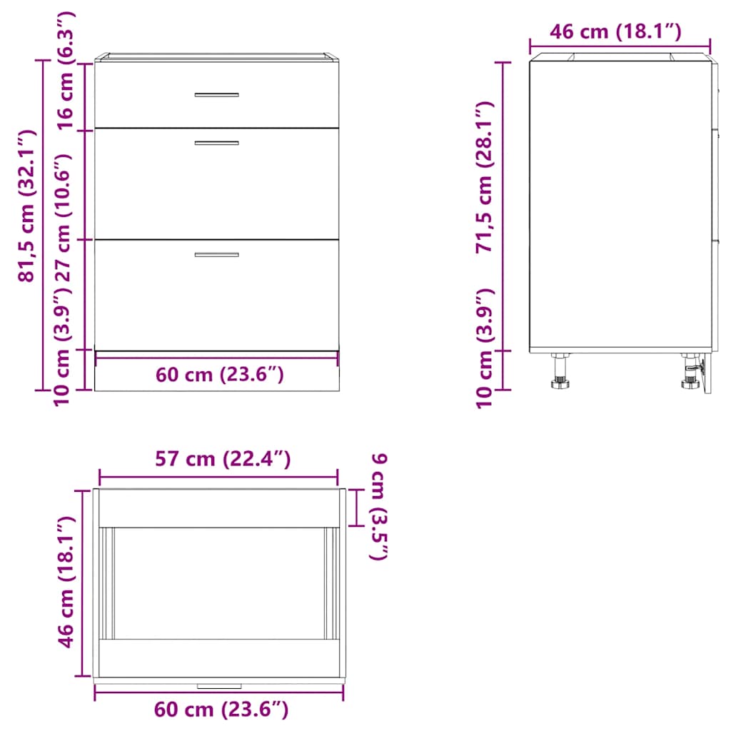 Lyon Kitchen Base Cabinet Rustic Wood Look Particleboard