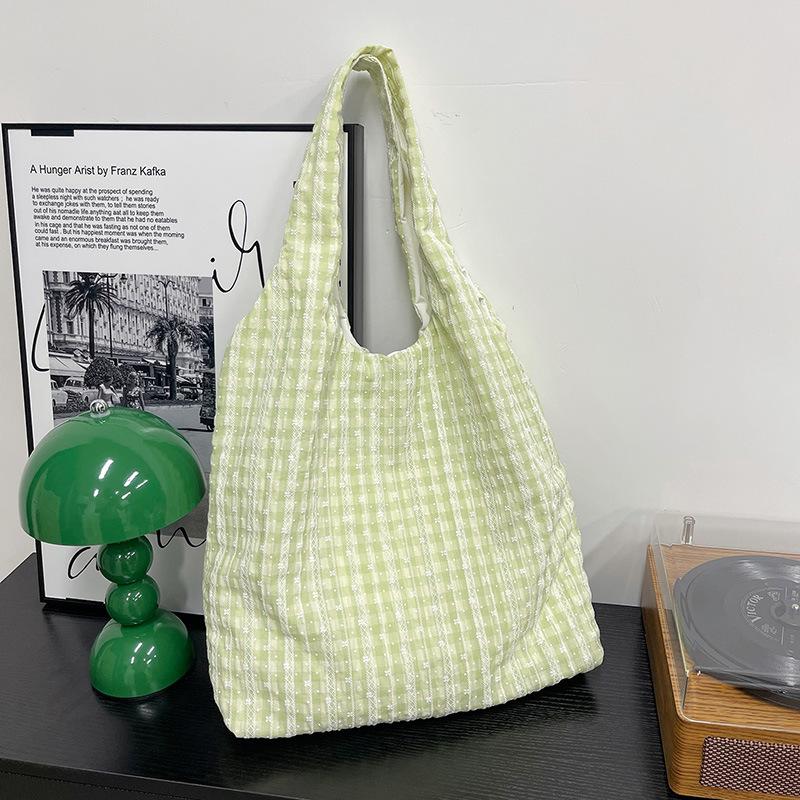 Mädchenhaftes Herz plissierte Puffschulter Tragetasche mintgrün kariert tragbar klein frisch Canvas Tasche Achseltasche