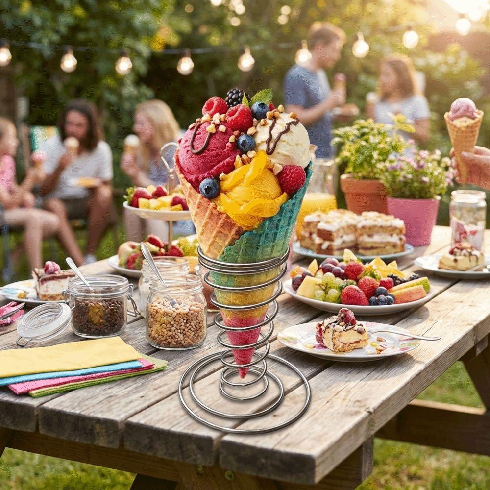 Metal Basket Ice Cream Cone Holder Conical Spring Waffle Display Stand  Anniversary Party