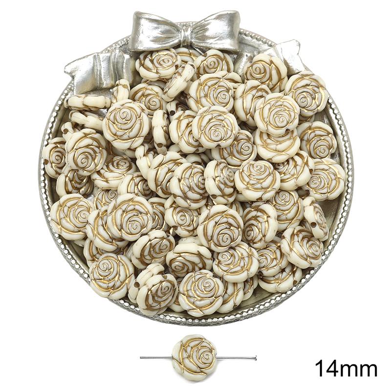 

Акрилові намистини Бароко Ретро Золоті У формі квітки Плоскі круглі намистини для виготовлення ювелірних виробів DIY Браслети Намисто 14mm 50pcs білий