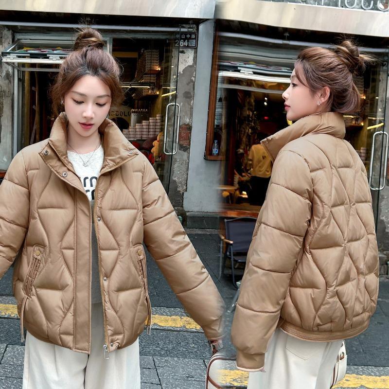 Short cotton-padded clothes for women's autumn and winter new small stand-up collar rhombus casual cold-proof clothes jacket cotton clothes
